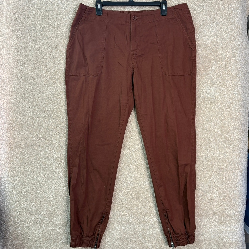 PACT Jogger Pants Women's XL Brown Organic Cotton Ankle Zip Cargo Sustainable